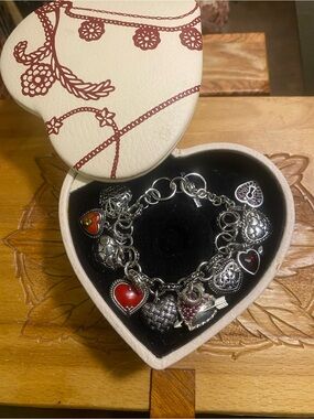 Vintage Puffy Heart Sterling Charm Bracelet with Designer charms added